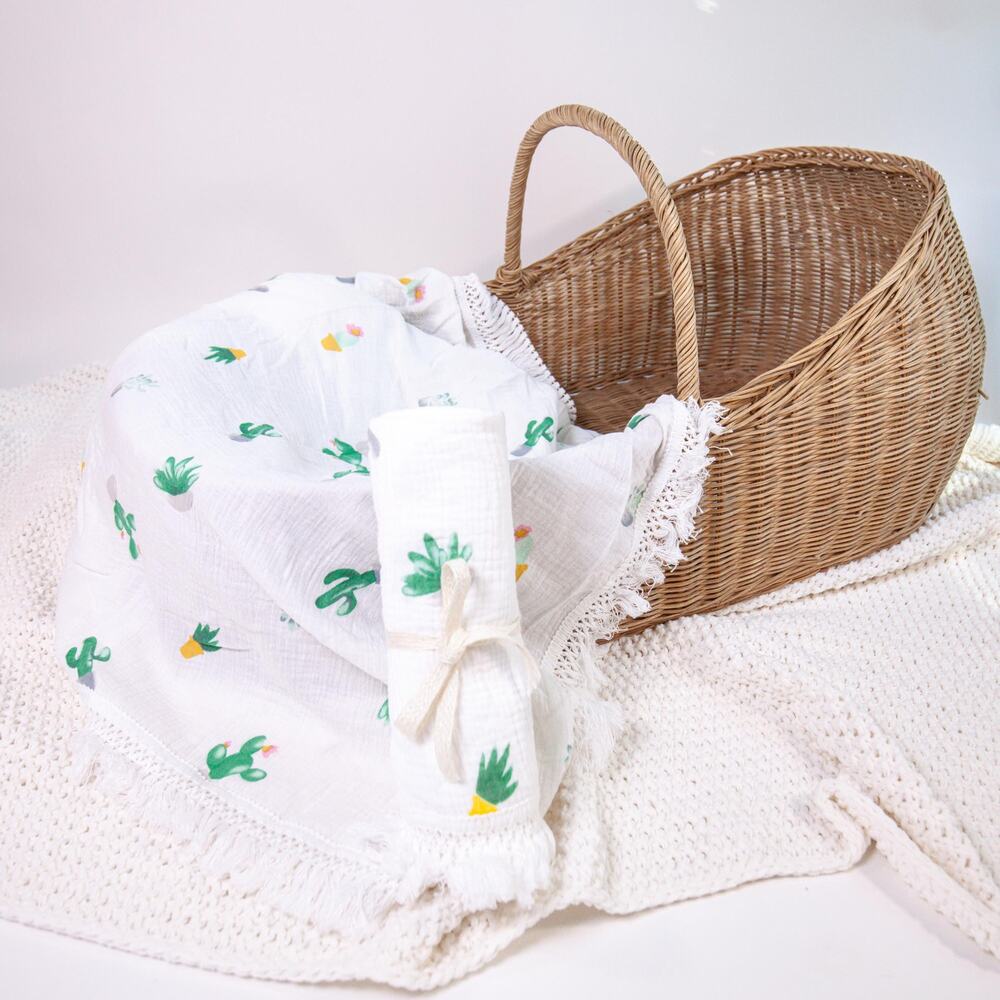 Succulent Muslin Fringe Swaddle Blanket